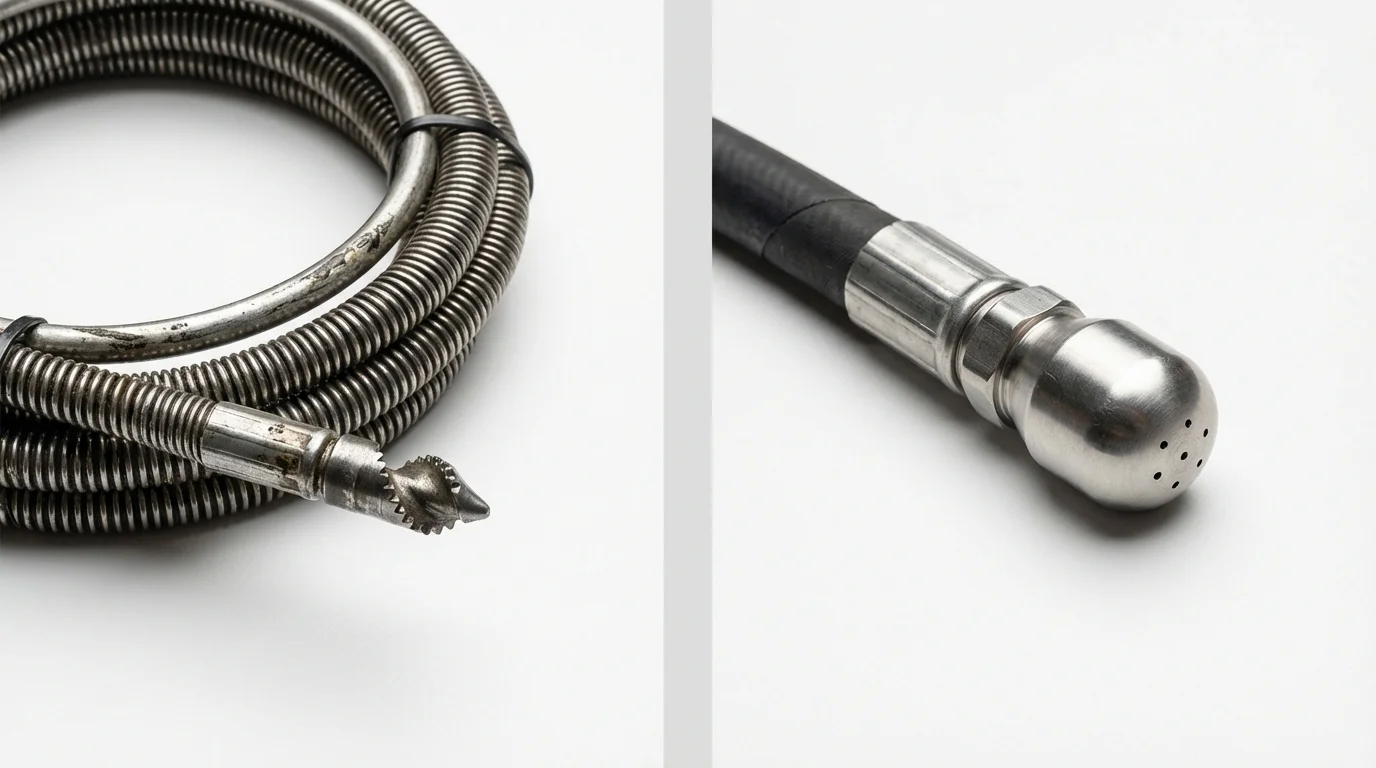 Drain snake cable and hydro jetting nozzle used for drain cleaning in Glen Gardner, NJ