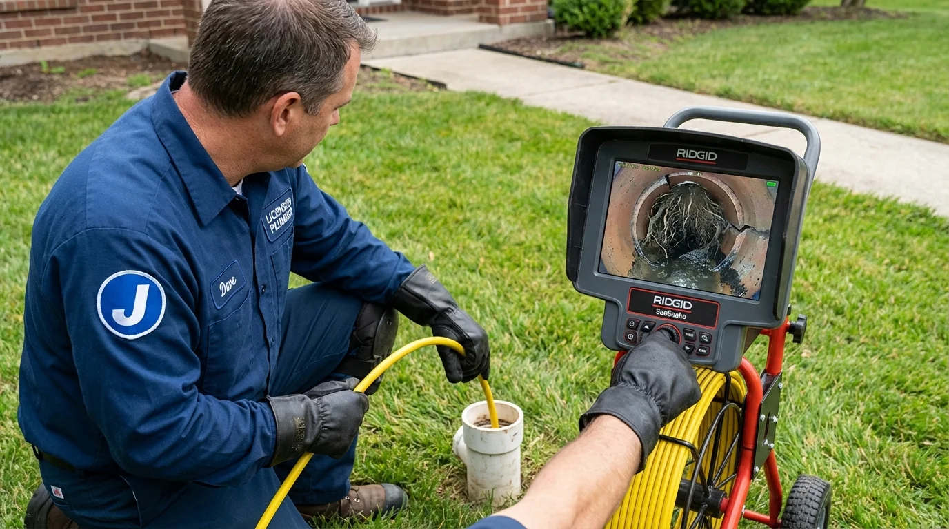 Sewer camera inspection being performed by Johns Plumbing LLC in Glen Gardner