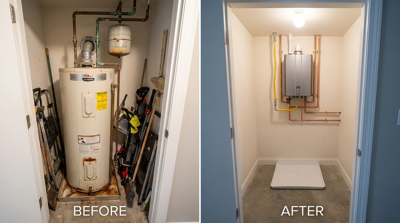 Tank water heater versus wall-mounted tankless unit comparison for Glen Gardner, NJ homeowners
