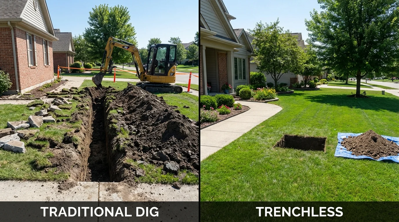 Trenchless sewer repair with minimal yard damage versus traditional excavation in Glen Gardner, NJ